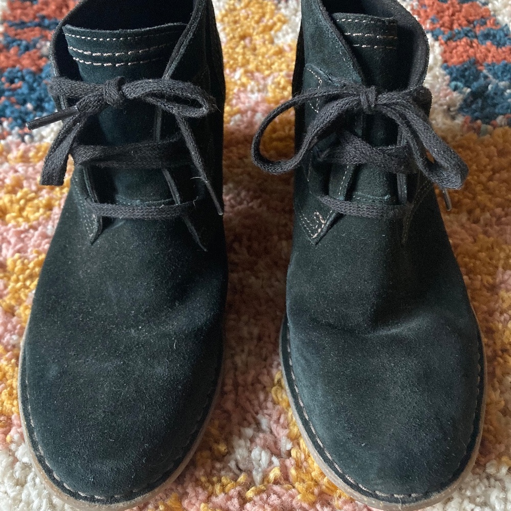 Clarks black suede lace up bootie